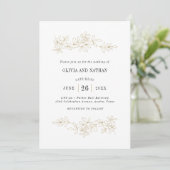 Faux Gold Botanical Line Tekeningen | Weddenschap Kaart (Staand voorkant)