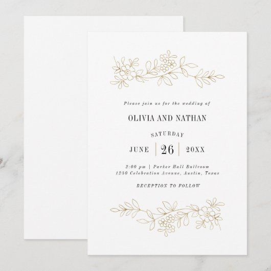Faux Gold Botanical Line Tekeningen | Weddenschap Kaart (Voorkant / Achterkant)