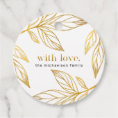 Faux Gold Botanical met Liefde en Naam Vakantie Bedankjes Labels (Voorkant)