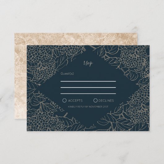 Faux Gold Botanisch Lijst Weddin RSVP (Voorkant / Achterkant)