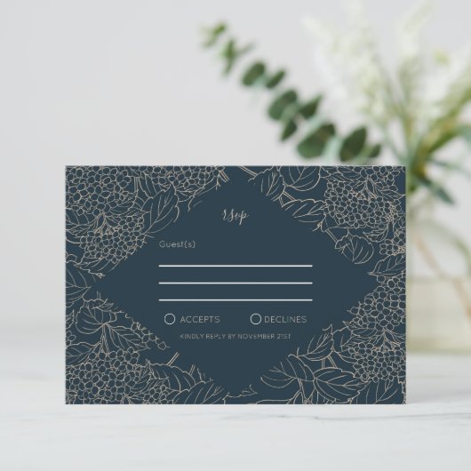 Faux Gold Botanisch Lijst Weddin RSVP Kaartje (Staand voorkant)
