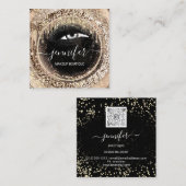 Faux Gold Boutique Makeup Lashes QRCode Lash Black Vierkante Visitekaartje (Voorkant / Achterkant)