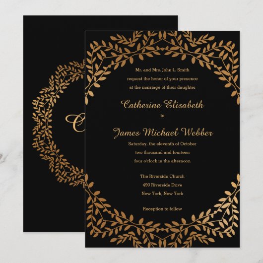 Faux Gold bruiloft uitgenodigd door de ouders van  Kaart (Voorkant / Achterkant)