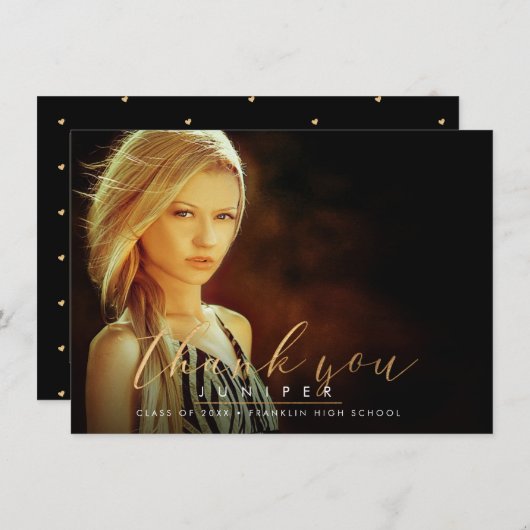 Faux Gold Brush Script Afstuderen Dank u Kaarten (Voorkant / Achterkant)