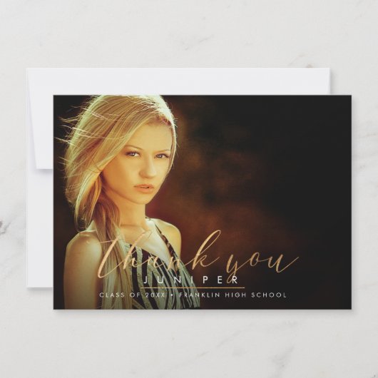 Faux Gold Brush Script Afstuderen Dank u Kaarten (Voorkant)