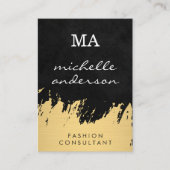 Faux Gold Brushed Black met monogram Visitekaartje (Voorkant)