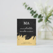 Faux Gold Brushed Black met monogram Visitekaartje (Staand voorkant)