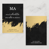 Faux Gold Brushed Black met monogram Visitekaartje (Voorkant / Achterkant)