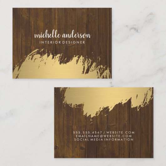 Faux Gold Brushed / hout Visitekaartje (Voorkant / Achterkant)