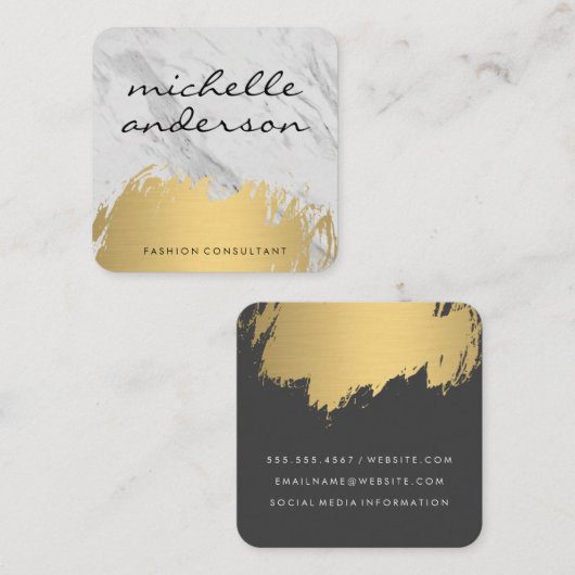 Faux Gold Brushed Lux Marble Vierkante Visitekaartje (Voorkant / Achterkant)