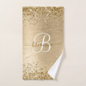Faux Gold Brushed Metal Glitter Print Monogrammed Bad Handdoek (Handdoek)