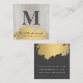 Faux Gold Brushed Monogram | Houtkorrels Vierkante Visitekaartje (Voorkant / Achterkant)