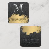 Faux Gold Brushed Monogram Leder Vierkante Visitekaartje (Voorkant / Achterkant)