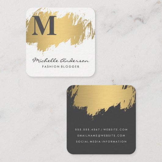 Faux Gold Brushed Monogram | Stijlvol Vierkante Visitekaartje (Voorkant / Achterkant)