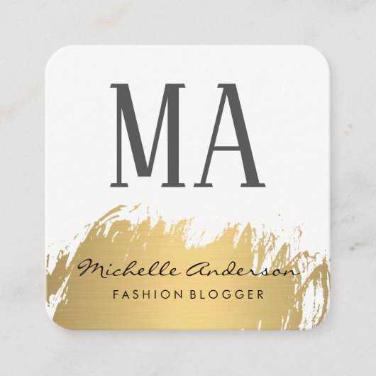 Faux Gold Brushed Monogram | Variatie Vierkante Visitekaartje (Voorkant)