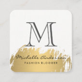 Faux Gold Brushed Monogram Vierkante Visitekaartje (Voorkant)