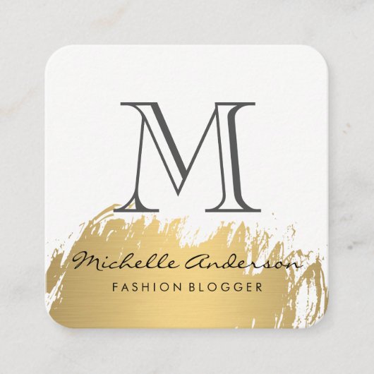 Faux Gold Brushed Monogram Vierkante Visitekaartje (Voorkant)