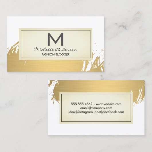Faux Gold Brushed Monogram Visitekaartje (Voorkant / Achterkant)