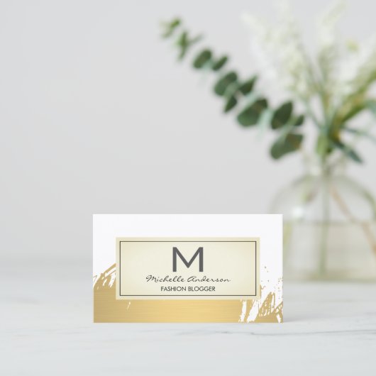 Faux Gold Brushed Monogram Visitekaartje (Staand voorkant)