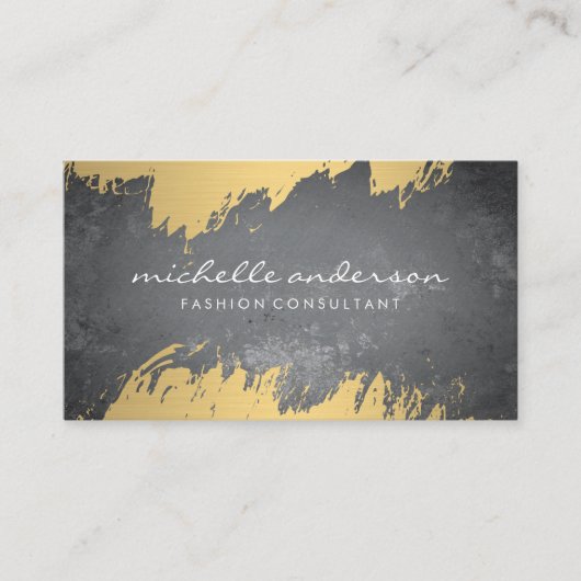 Faux Gold Brushed Slate Texture Visitekaartje (Voorkant)
