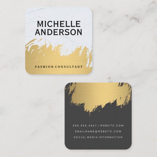 Faux Gold Brushed White Grey | Mode stijlvol Vierkante Visitekaartje (Voorkant / Achterkant)