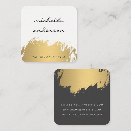 Faux Gold Brushed White Grey Vierkante Visitekaartje (Voorkant / Achterkant)