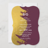 Faux Gold Brushstrokes & Bourgogne met monogram in Kaart (Voorkant)