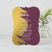 Faux Gold Brushstrokes & Bourgogne met monogram in Kaart (Staand voorkant)