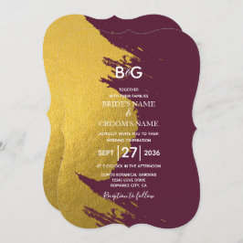 Faux Gold Brushstrokes & Bourgogne met monogram in Kaart