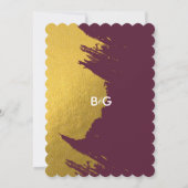 Faux Gold Brushstrokes & Bourgogne met monogram in Kaart (Achterkant)