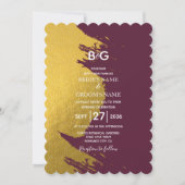 Faux Gold Brushstrokes & Bourgogne met monogram in Kaart (Voorkant)