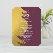 Faux Gold Brushstrokes & Bourgogne met monogram Kaart (Staand voorkant)
