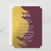 Faux Gold Brushstrokes & Bourgogne met monogram Kaart (Voorkant)