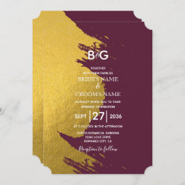 Faux Gold Brushstrokes & Bourgogne met monogram Kaart