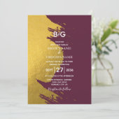 Faux Gold Brushstrokes & Bourgogne met monogram Kaart (Staand voorkant)