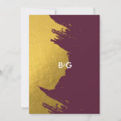 Faux Gold Brushstrokes & Bourgogne met monogram Kaart (Achterkant)