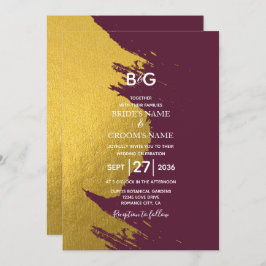 Faux Gold Brushstrokes & Bourgogne met monogram Kaart