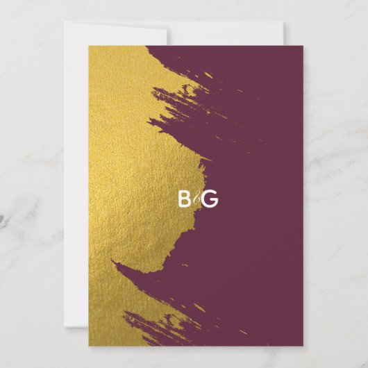 Faux Gold Brushstrokes & Bourgogne met monogram Save The Date (Achterkant)