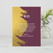 Faux Gold Brushstrokes Burgundy, Monogram Weddensc Bedankkaart (Staand voorkant)