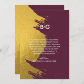 Faux Gold Brushstrokes Burgundy, Monogram Weddensc Bedankkaart (Voorkant / Achterkant)