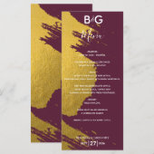 Faux Gold Brushstrokes Burgundy, Monogram Weddensc Menu (Voorkant / Achterkant)