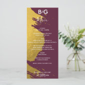 Faux Gold Brushstrokes Burgundy, Monogram Weddensc Menu (Staand voorkant)