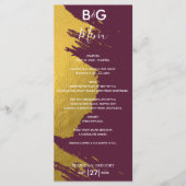 Faux Gold Brushstrokes Burgundy, Monogram Weddensc Menu (Voorkant)