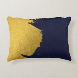 Faux Gold Brushstrokes met Navy Blue Background Accent Kussen