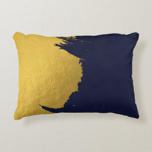Faux Gold Brushstrokes met Navy Blue Background Accent Kussen
