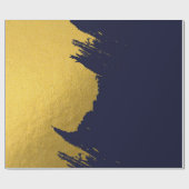 Faux Gold Brushstrokes met Navy Blue Background Cadeaupapier (Vlak)