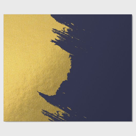 Faux Gold Brushstrokes met Navy Blue Background Cadeaupapier (Vlak)