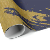 Faux Gold Brushstrokes met Navy Blue Background Cadeaupapier (Rol Hoek)