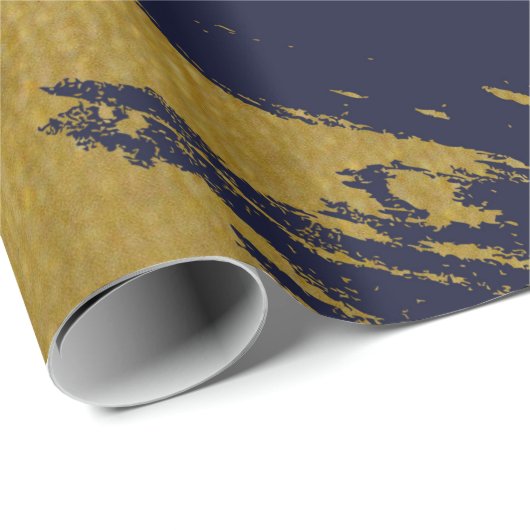 Faux Gold Brushstrokes met Navy Blue Background Cadeaupapier (Rol Hoek)