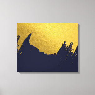 Faux Gold Brushstrokes met Navy Blue Background Canvas Afdruk